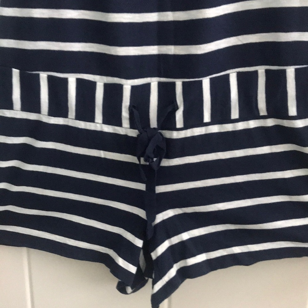 100% cotton summer navy striped romper.